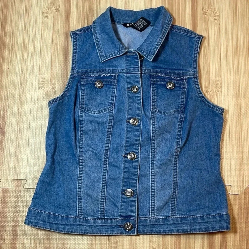 Baccini Denim Button Down Vest Women's Size Petite Medium